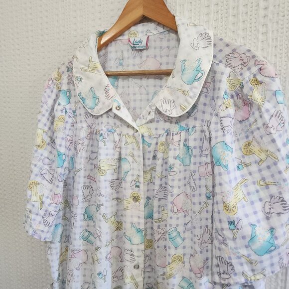 Vintage Lady Manhattan XXX Grannycore Cottagecore Pastel Print House Dress - Picture 10 of 12